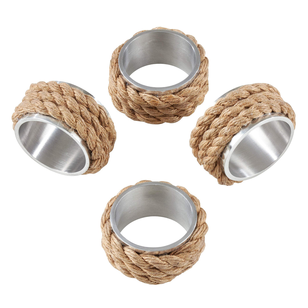 Rope Design Aluminum Napkin Rings (Set of 4) Tan Casual Modern Contemporary - Diamond Home USA
