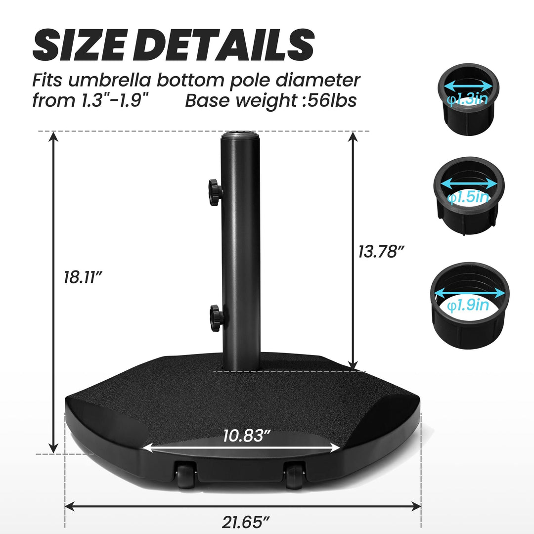 Outdoor Patio Umbrella Base Holder 56-Pound Hexagon Black