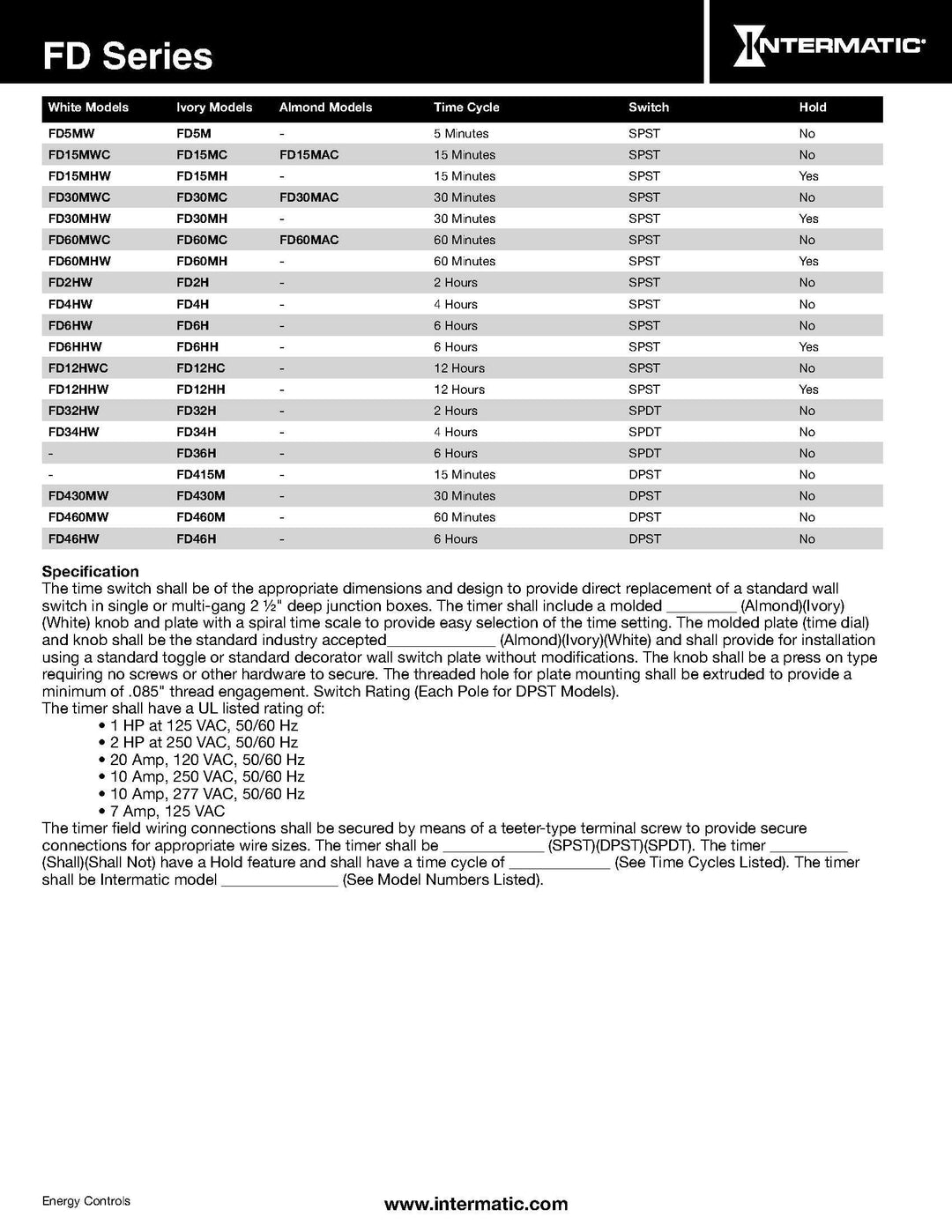 Intermatic FD460MW 60-Minute Spring-Loaded Wall Timer for Lights and Fans White - Diamond Home USA