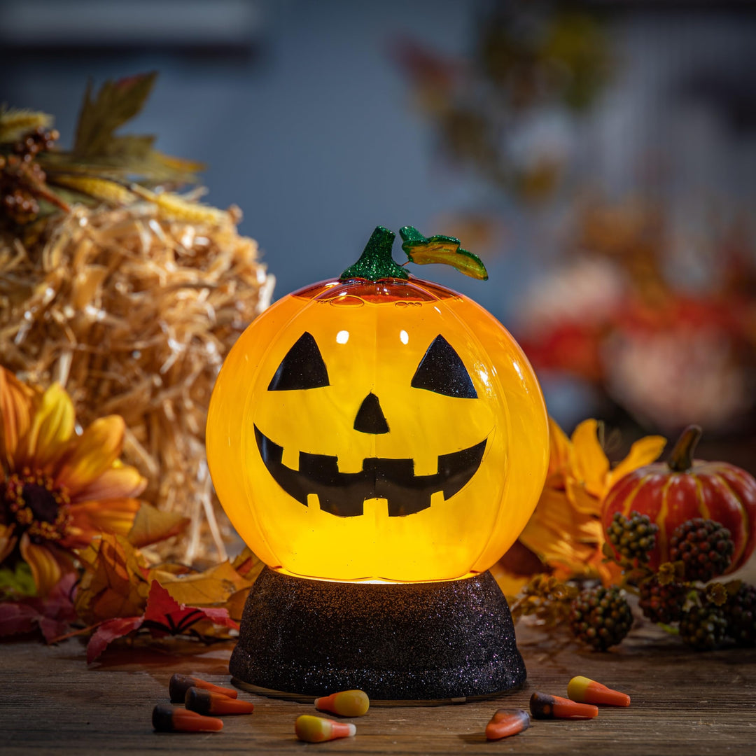 Lighted 7in H Orange Jack-o-Lantern Smoky Water Globe Multi Color - Diamond Home USA