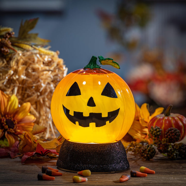 Lighted 7in H Orange Jack-o-Lantern Smoky Water Globe Multi Color - Diamond Home USA