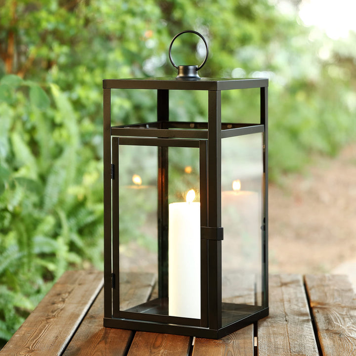 Lighting Outdoor Lantern 9" W X D 20" H Black Modern Contemporary Glass Metal
