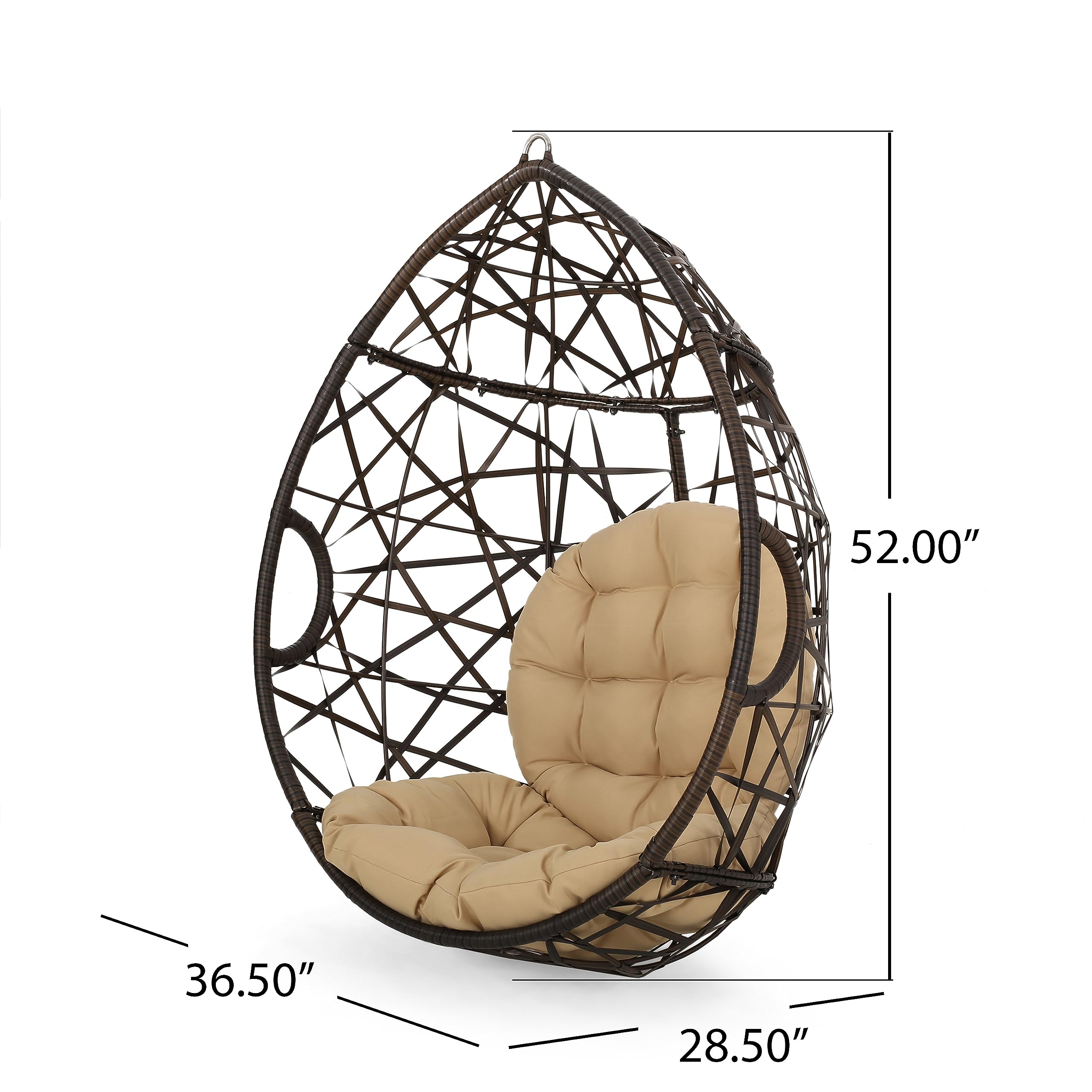Christopher Knight Home CKH Wicker Tear Drop Hanging Chair, Brown - Thumbnail 2
