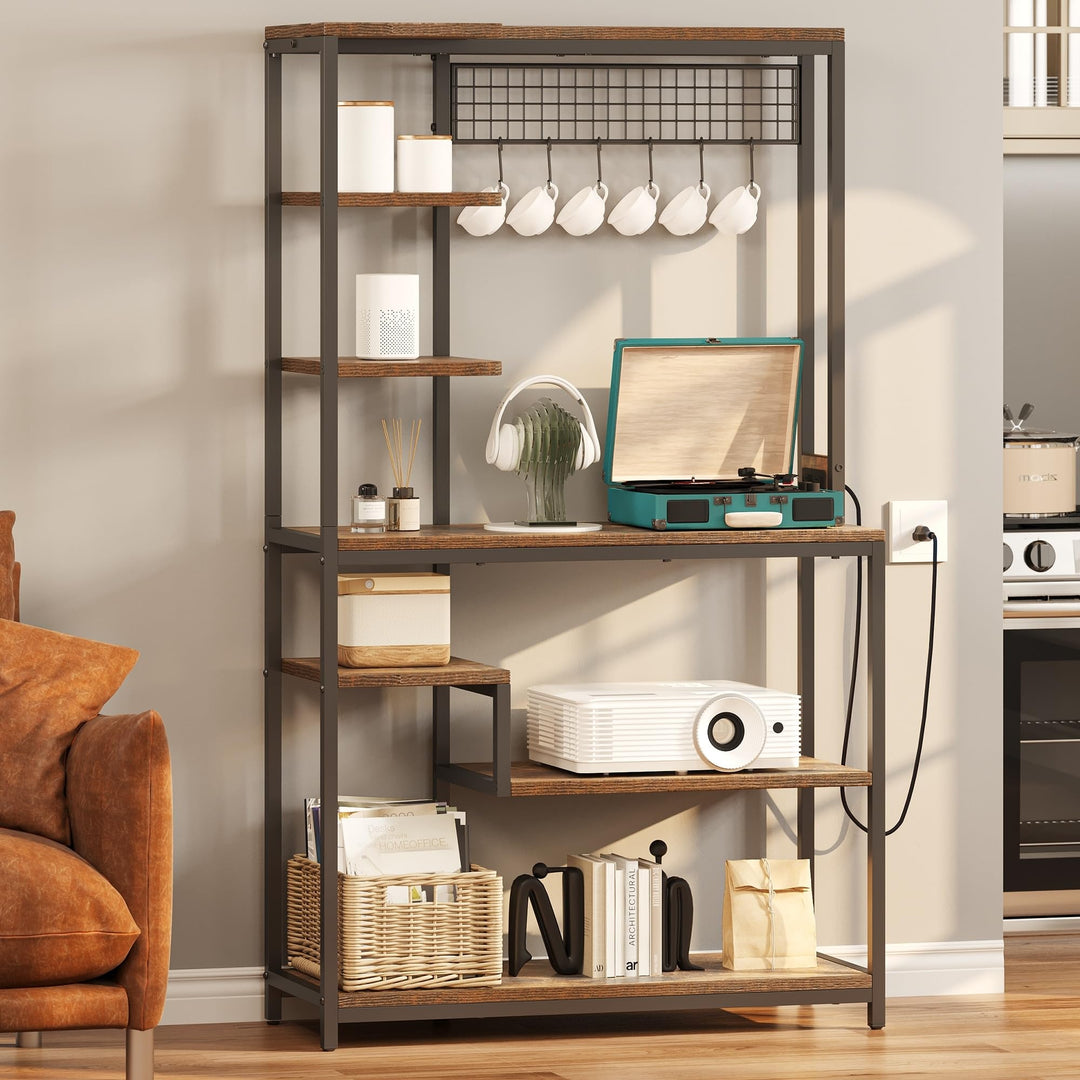 Kitchen Microwave Stand Bakers Rack Utility Storage Shelf with Power Outlet - Diamond Home USA