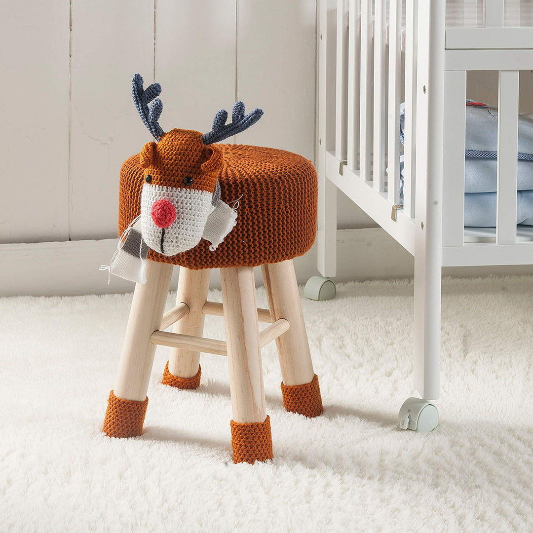 AC Pacific Woodland Deer Stool for Kids Animal Themed Wooden Ottoman Chair - Diamond Home USA