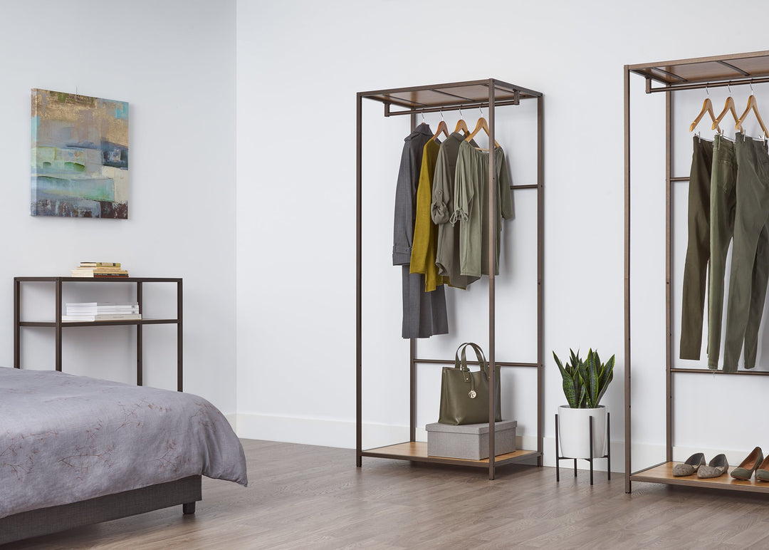 TRINITY Garment Rack with Bamboo Shelves for Clothing Storage Closet - Diamond Home USA
