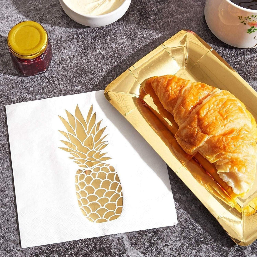 50pc Decorative Dinner Disposable Napkins Paper Gold Foil Pineapple for Party - Diamond Home USA