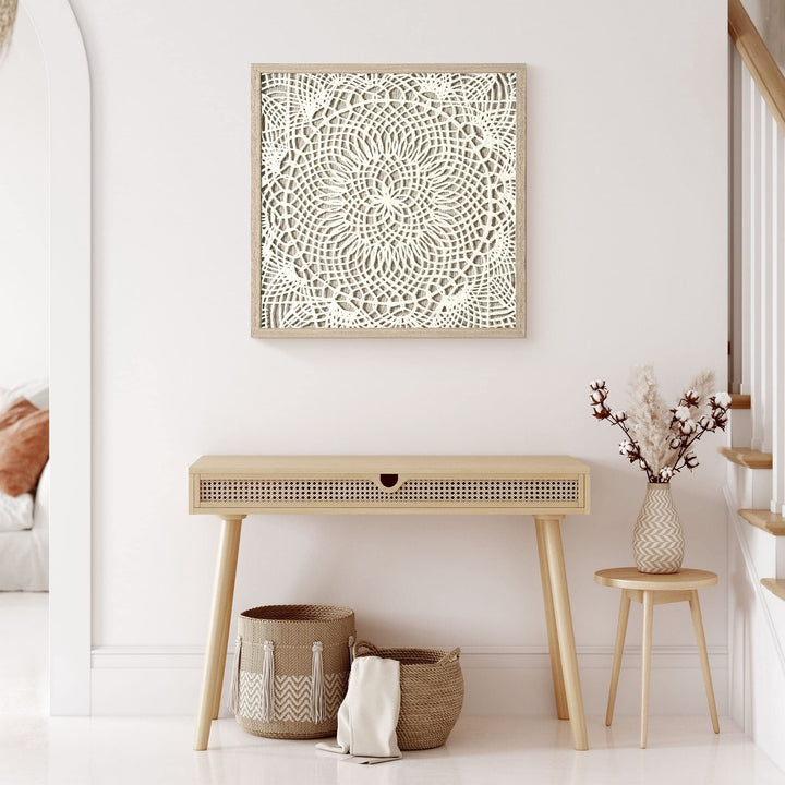 Boho Handmade Framed Natural Rice Paper Wall Art 23.5" X White Bohemian Eclectic - Diamond Home USA