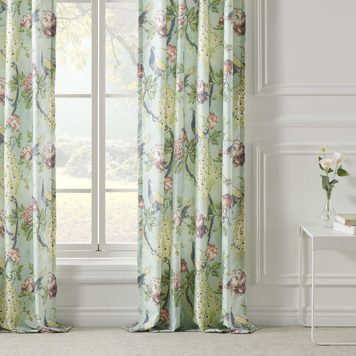 Peacock 84-inch Curtain Panels (Set of 2) Blue Green Red Floral Traditional - Diamond Home USA