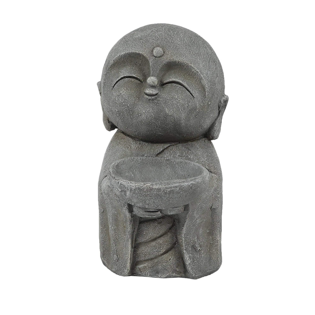 Gray Mgo Little Buddha Monk and Bowl Garden Statue Grey Oriental Magnesium Oxide - Diamond Home USA