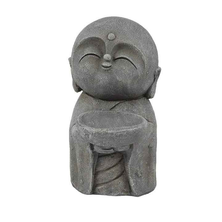 Gray Mgo Little Buddha Monk and Bowl Garden Statue Grey Oriental Magnesium Oxide - Diamond Home USA