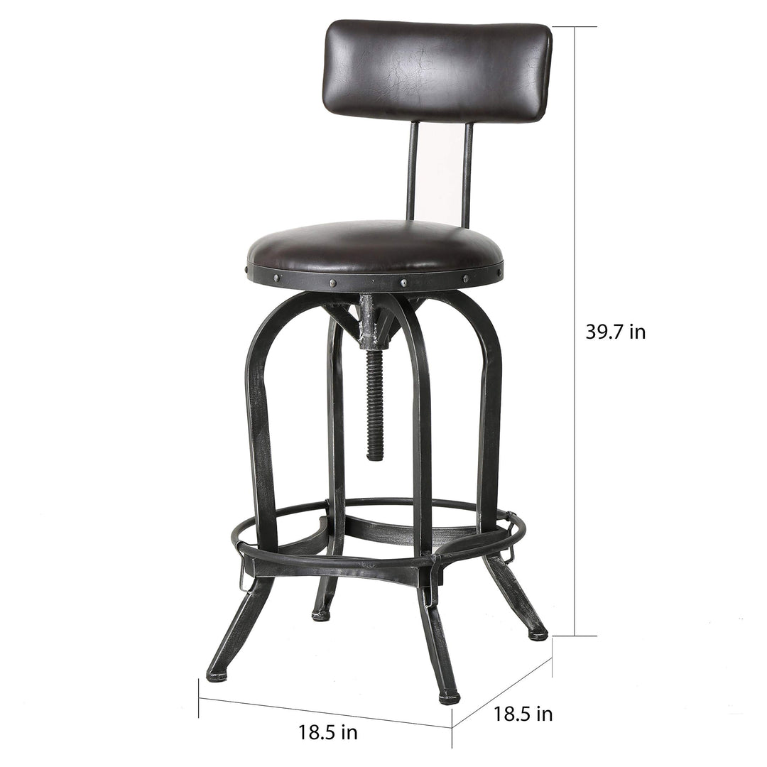 29-inch Adjustable Bonded Leather Backed Bar Stool Brown Modern Contemporary - Diamond Home USA
