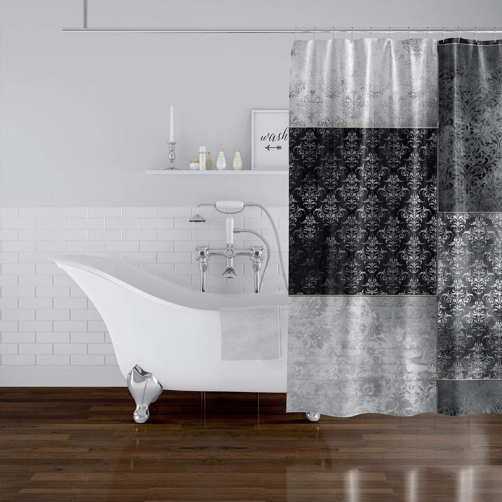 Eclectic ohemian Patchwork Dark Grey Shower Curtain by - 71x74 Grey Patchwork - Diamond Home USA