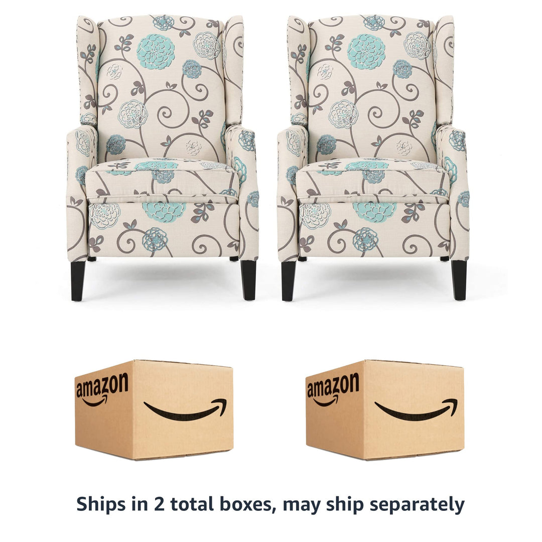 Christopher Knight Home Ellyn abric Recliner (Set of 2) Light Beige with Blue - Diamond Home USA
