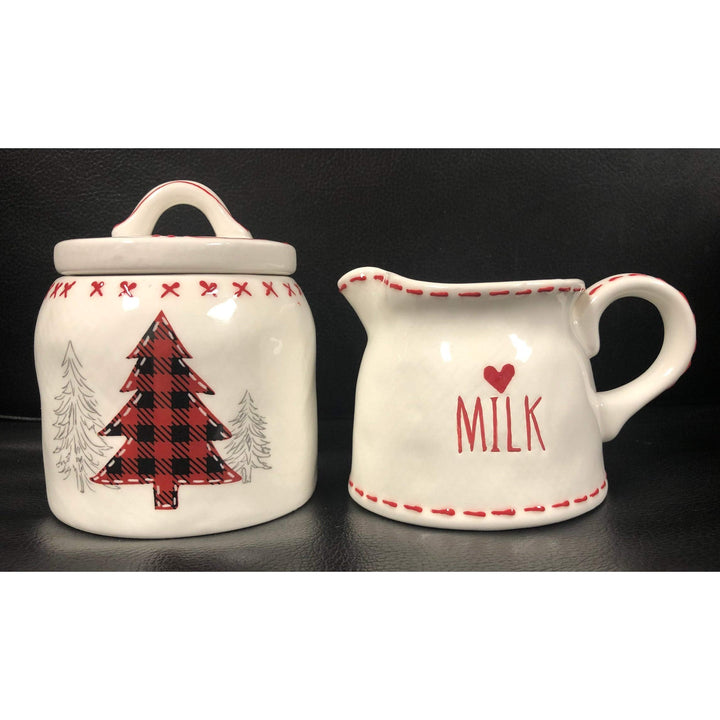 Holiday Cheer Cream and Sugar Set Round Ceramic 2 Piece