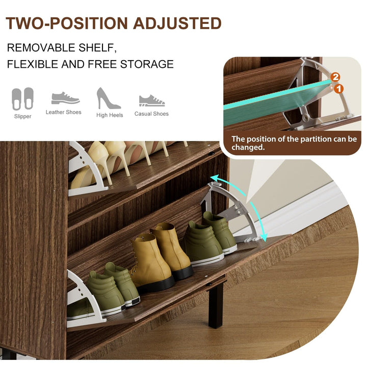 Rattan Shoe Cabinet Freestanding Rack Storage with Flip Drawers MDF Includes - Diamond Home USA