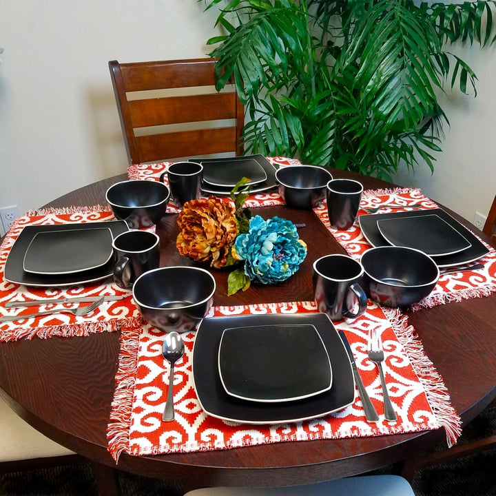 Gibson Soho Lounge Matte 16pc Dinnerware Set - Black 93597335M - Diamond Home USA