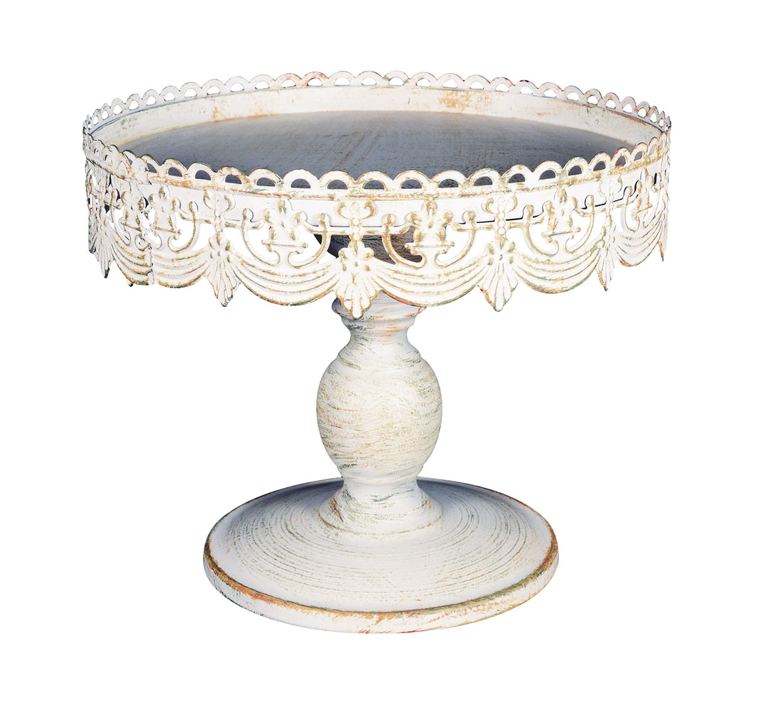 Home Decor Essentials castellated Decorative Cake Stand 10 x 9 white wash
