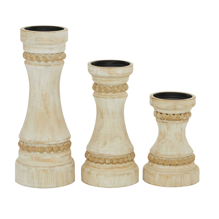 Cream Wood Farmhouse Candle Holder (Set of 3) 5 X 12 Off/White Country - Diamond Home USA