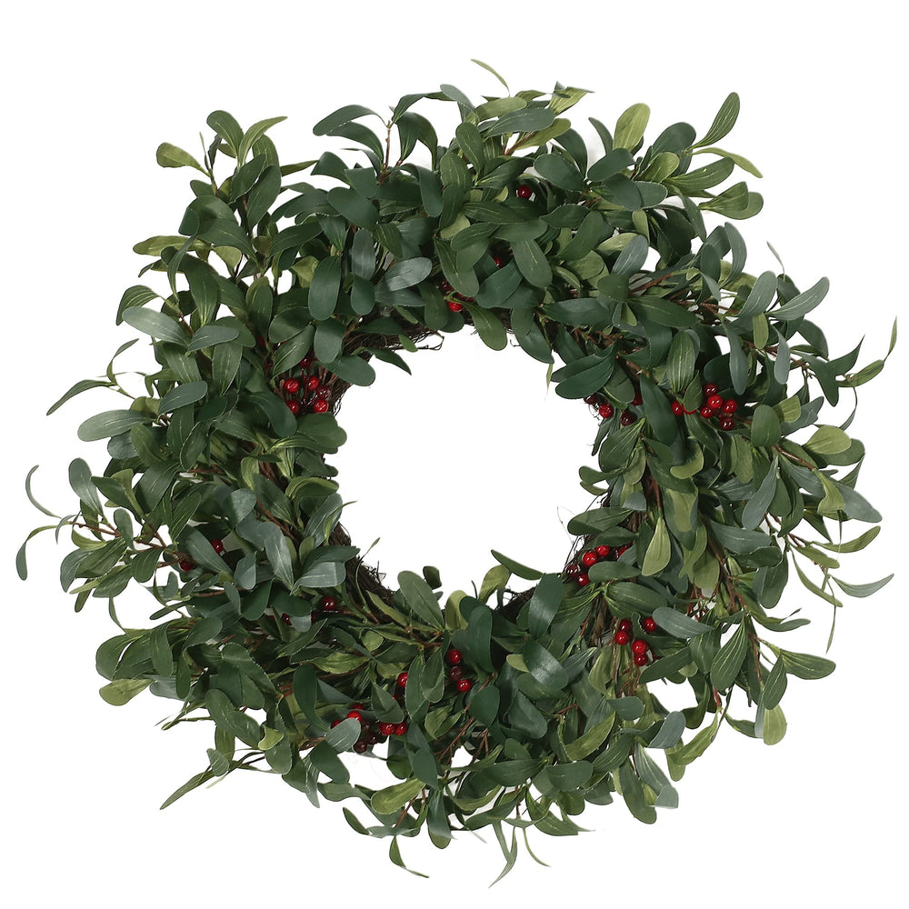 25inch Olive Artificial Silk Wreath with Berries Green + Red Multicolor Medium - Diamond Home USA