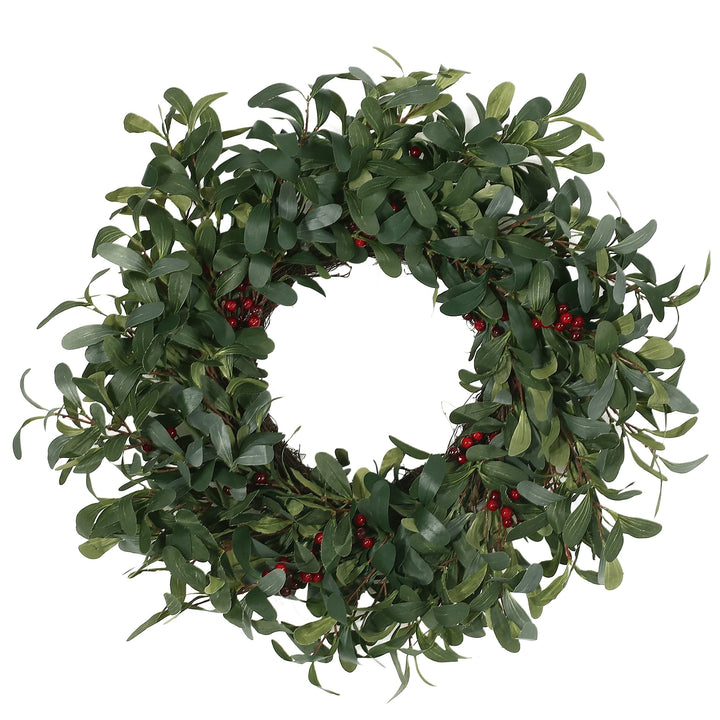25inch Olive Artificial Silk Wreath with Berries Green + Red Multicolor Medium - Diamond Home USA