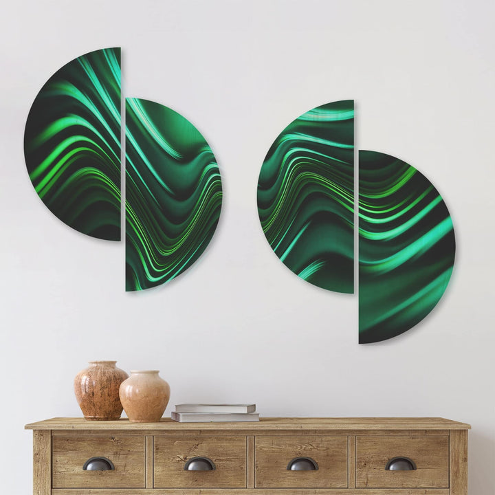 Emerald Energy Green Abstract' Modern Wood Wall Art Set of 4 alf Circles Lake