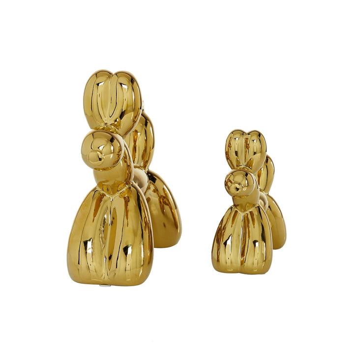 Gold Glossy Finish On Ceramic Balloon Dog Sculptures Set of 2 10 X 4 9 - Diamond Home USA