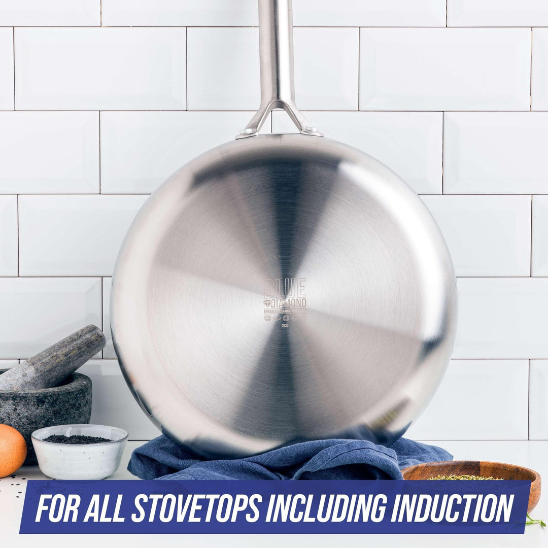 Blue Diamond Tri-ply Stainless Steel Healthy Ceramic Nonstick 3.75qt Saute Pan - Diamond Home USA