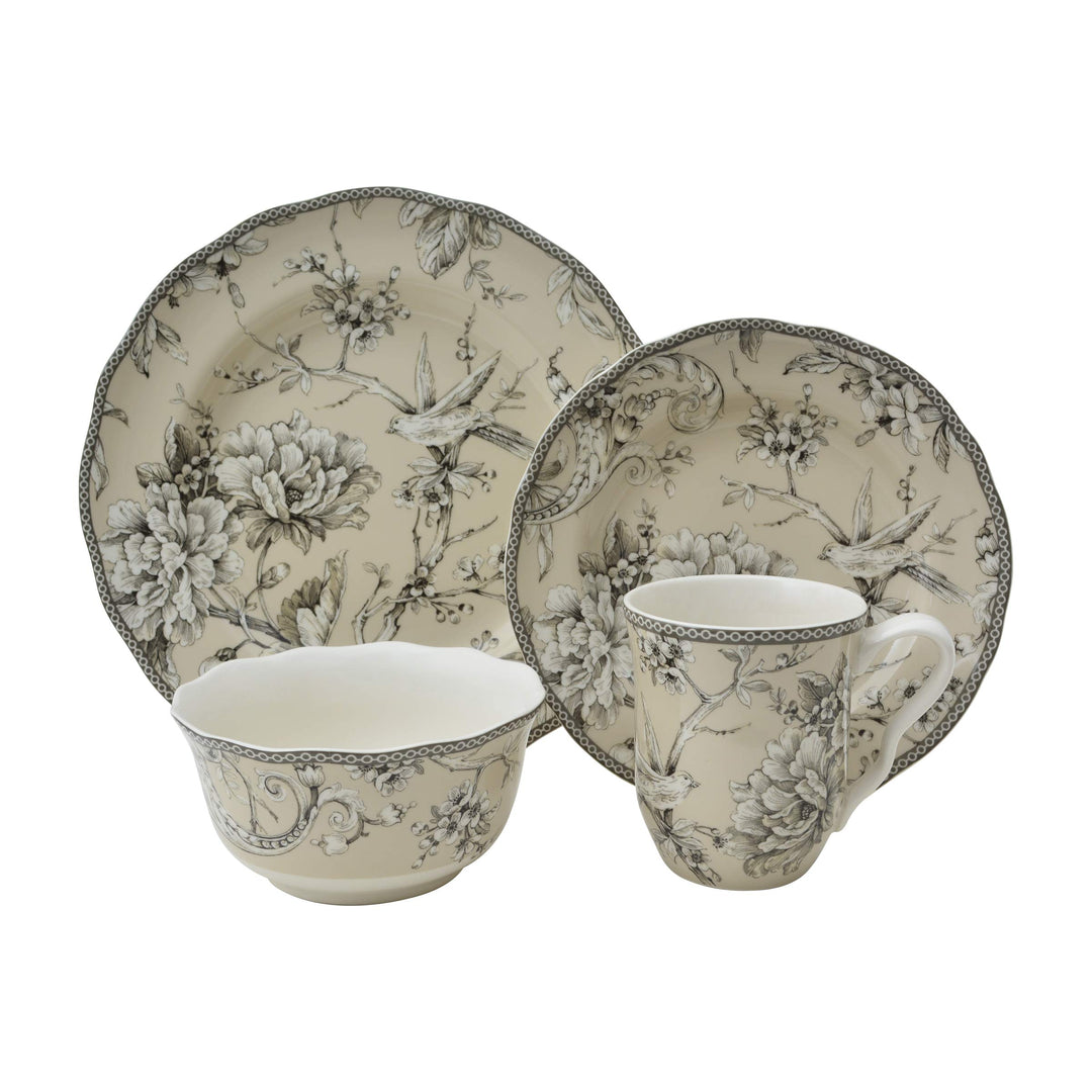 Adelaide 16-Piece Traditional Antique White Porcelain Dinnerware Set (Service - Diamond Home USA