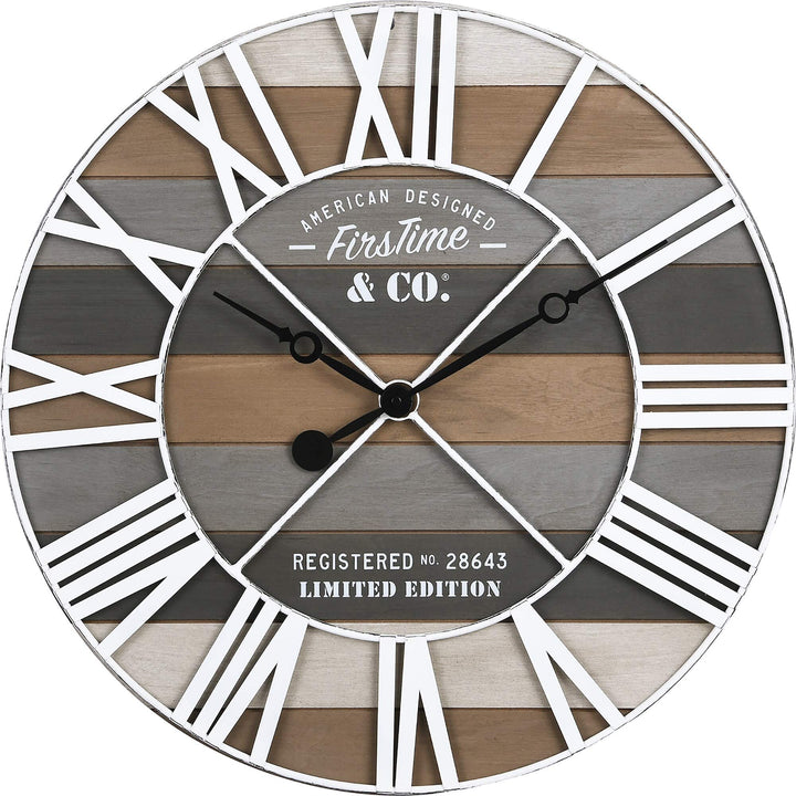 Gray Maritime Farmhouse Planks Clock American Crafted Wood 24 X 2 in Grey Round - Diamond Home USA