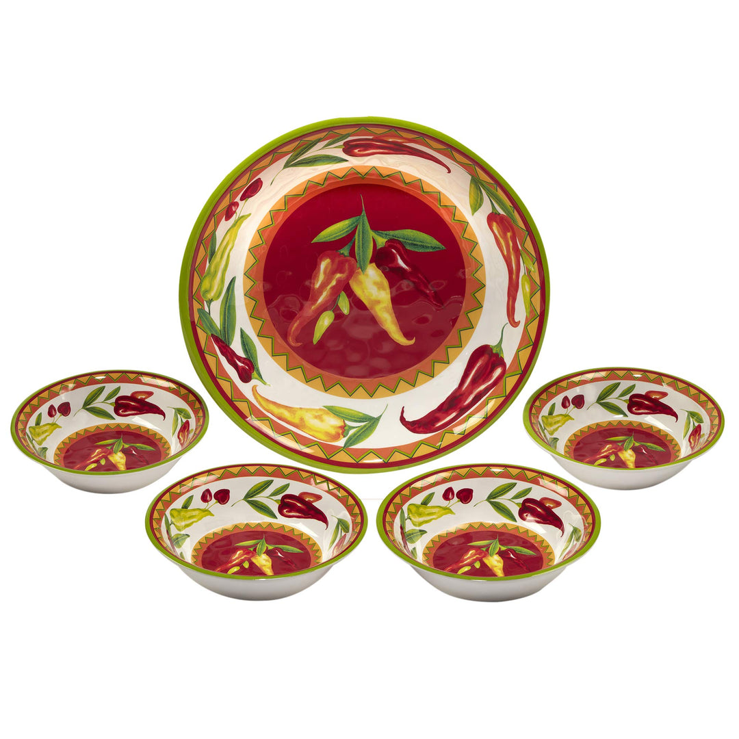 Certified International Red Hot 5 pc Melmaine Salad/Serving Bowl Set Multicolor