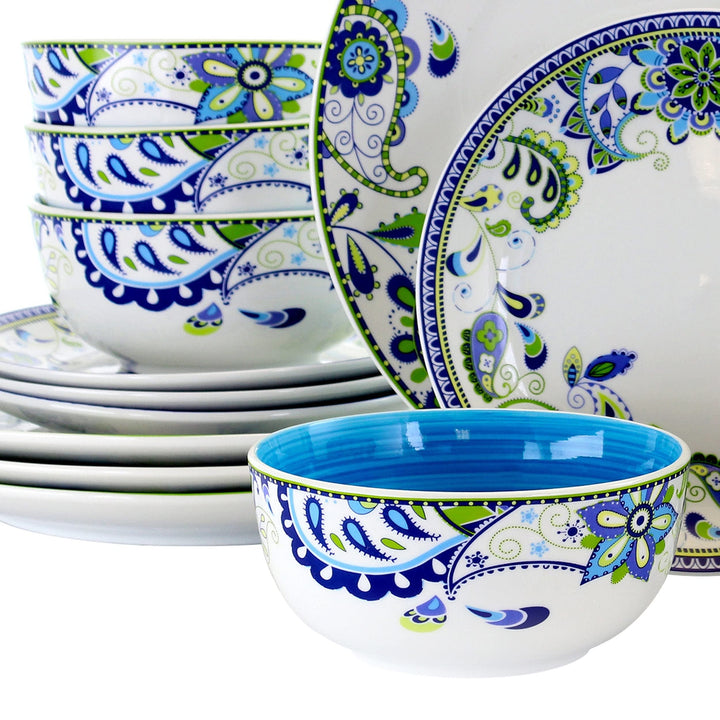 Blue Crush 16 Piece Round Porcelain Dinnerware Set Floral Casual Microwave Safe - Diamond Home USA