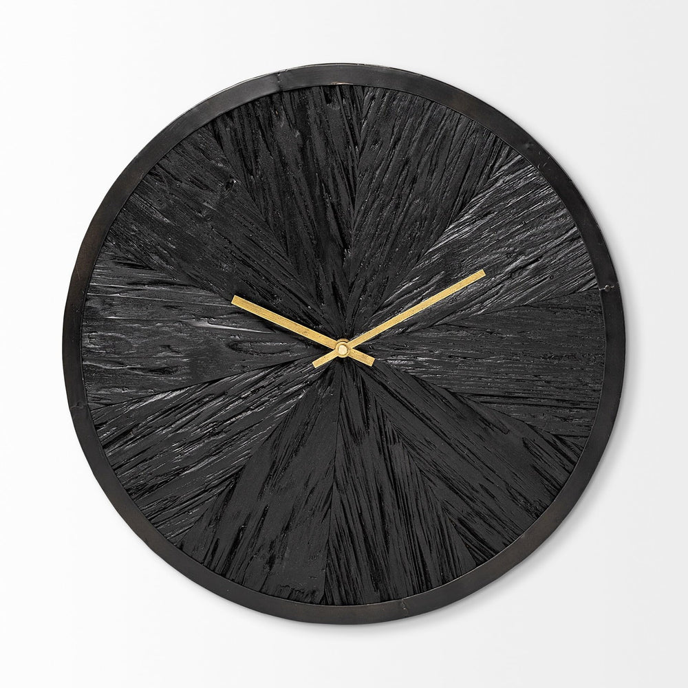 17" Round Black Wood Gold Modern Wall Clock 16.5" w X 1.7" d 16.5" h Grey Metal - Diamond Home USA