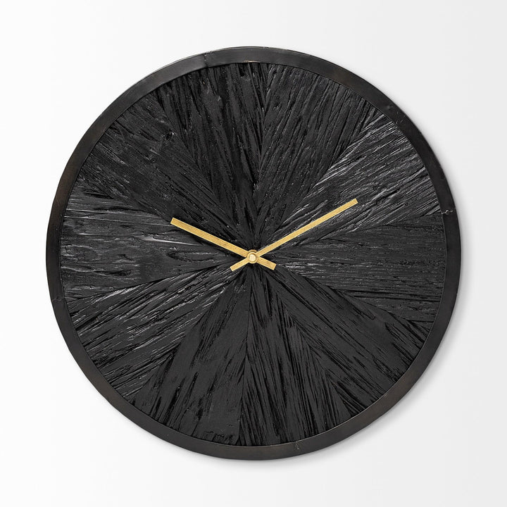 17" Round Black Wood Gold Modern Wall Clock 16.5" w X 1.7" d 16.5" h Grey Metal - Diamond Home USA