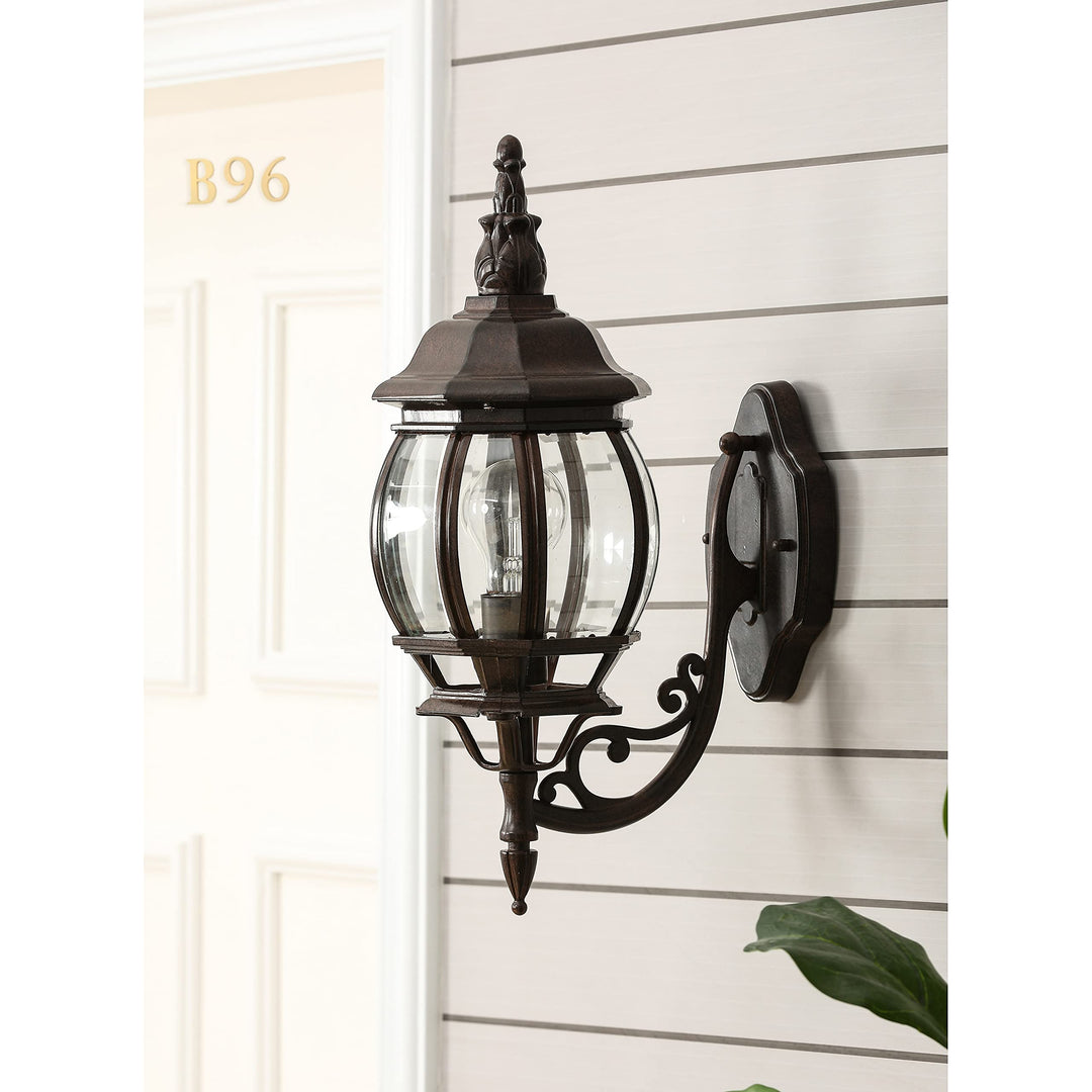 Aged Copper Finish Metal Outdoor Wall Sconce Light Brown Traditional Glass