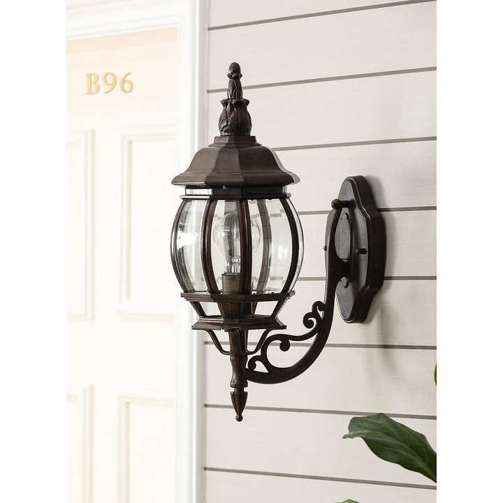 Aged Copper Finish Metal Outdoor Wall Sconce Light Brown Traditional Glass