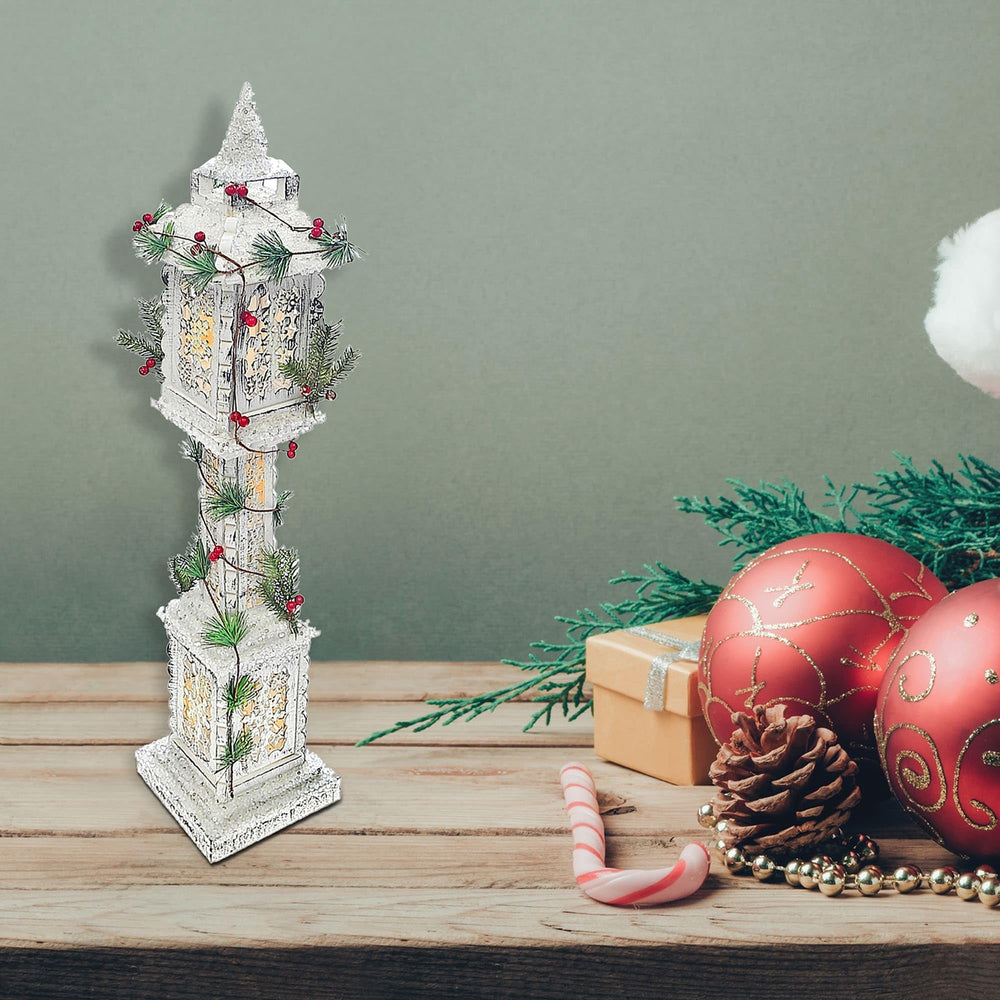 Christmas Led Snow Covered Snowflake Lamp Post 31.5" White Wood - Diamond Home USA