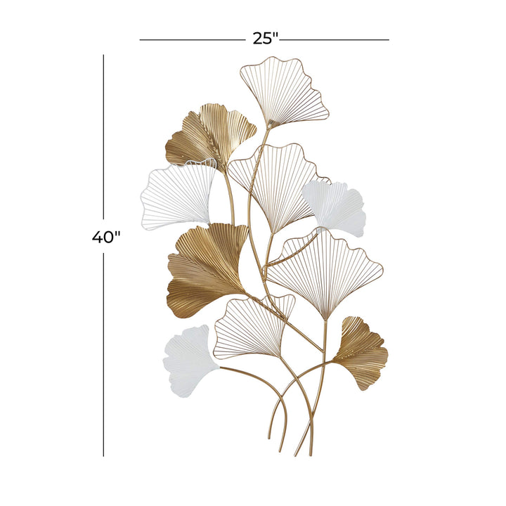 Large Metal White And Gold Leaf Wall 25" X 40" Multi Color Transitional - Diamond Home USA