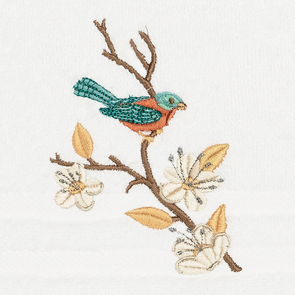Authentic Hotel and Spa Turkish Cotton Blue Bird Embroidered White Hand Towel - Diamond Home USA