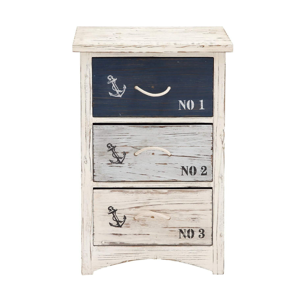 Coastal 30 X 19 Inch Distressed Wooden 3-Tiered Chest White Nautical Rectangle - Diamond Home USA