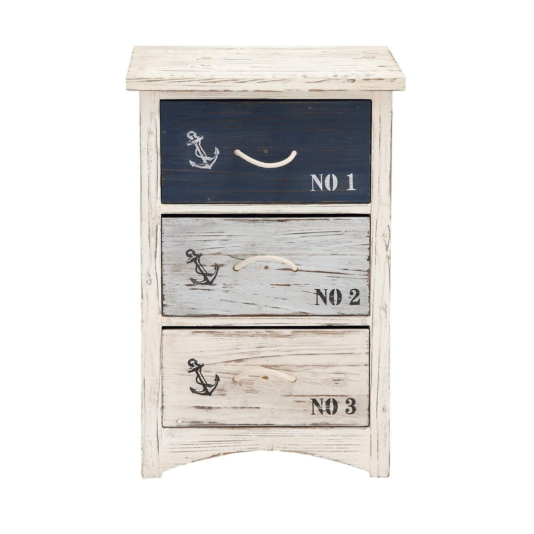 Coastal 30 X 19 Inch Distressed Wooden 3-Tiered Chest White Nautical Rectangle - Diamond Home USA