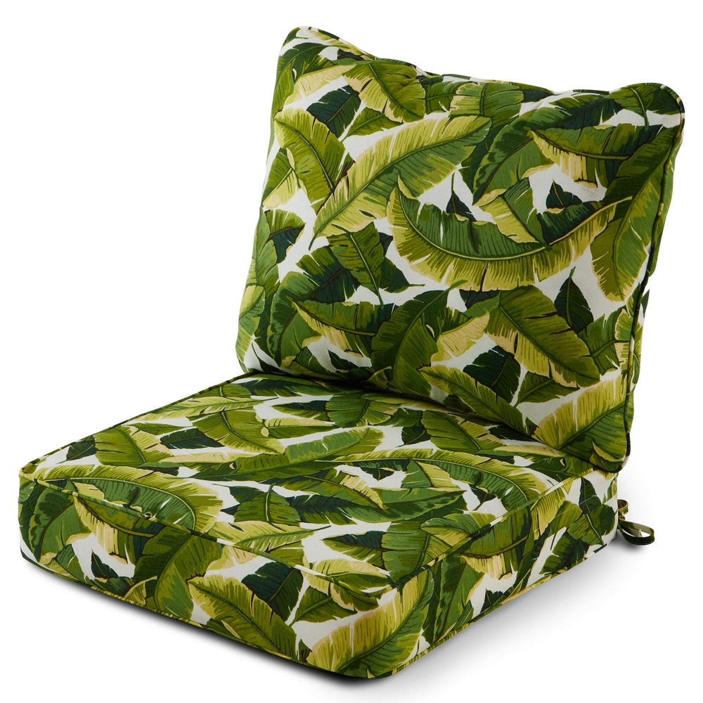 Palm Leaves White Outdoor 25-inch X 47-inch Deep Seat Cushion Set Green Tropical - Diamond Home USA