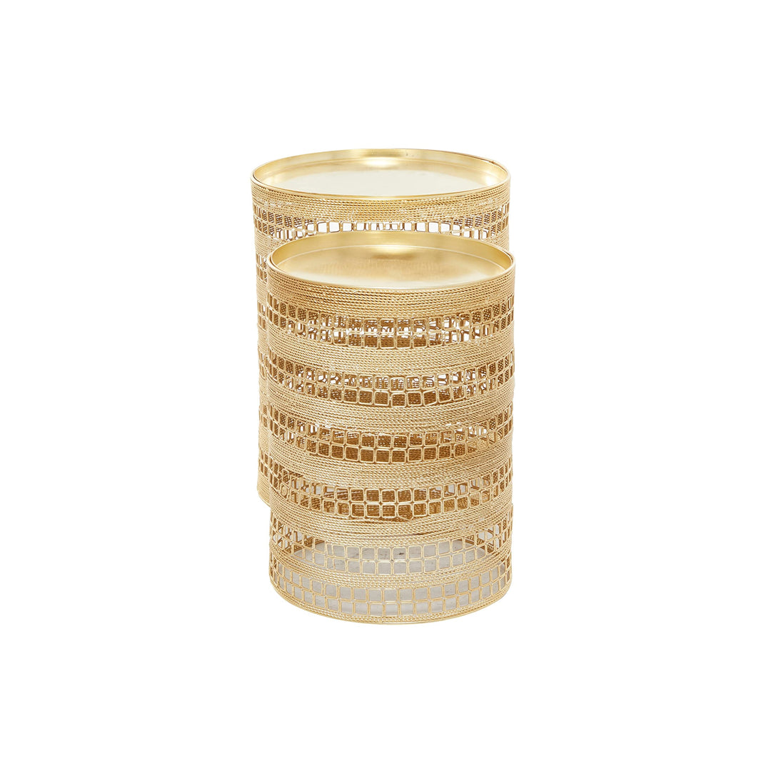 Gold Iron Transitional Accent Table (Set of 2) 14 X 18 Round Goldtone Finish - Diamond Home USA