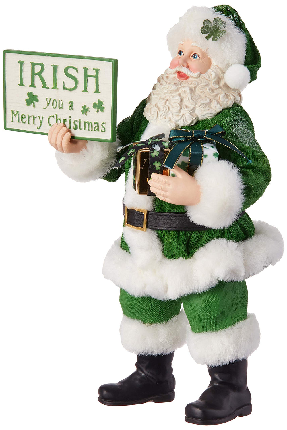 Kurt S. Adler 10.5-Inch Fabriché Musical Irish Gift Box and Sign Santa Multi - Diamond Home USA