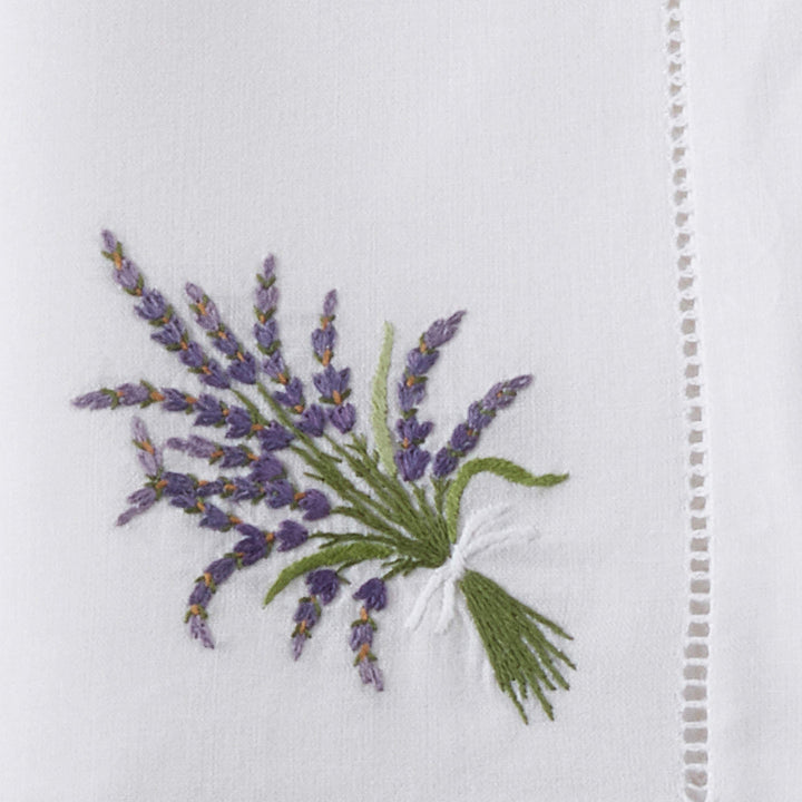 Table Napkins with Hemstitch Border and Lavender roidery (Set of 6) White - Diamond Home USA
