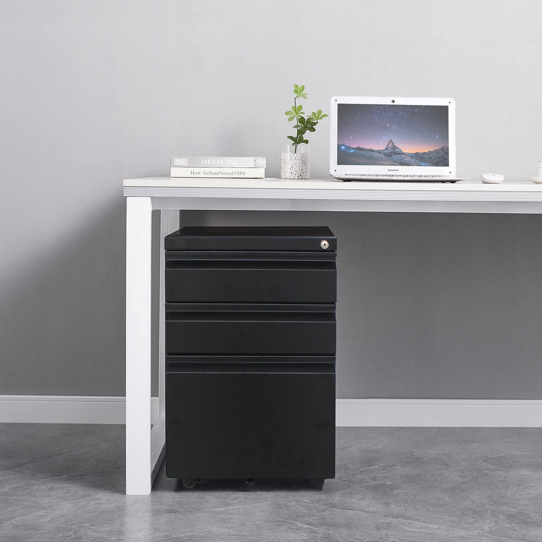 3 Drawer File Cabinet with Lock Steel Mobile Filing On Anti-tilt Wheels(lack)