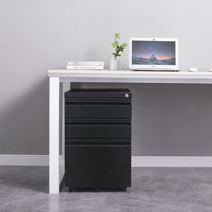 3 Drawer File Cabinet with Lock Steel Mobile Filing On Anti-tilt Wheels(lack)