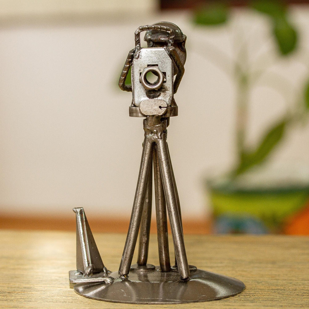 Handmade Rustic Surveyor Recycled Auto Parts Sculpture Silver Metal Antique - Diamond Home USA