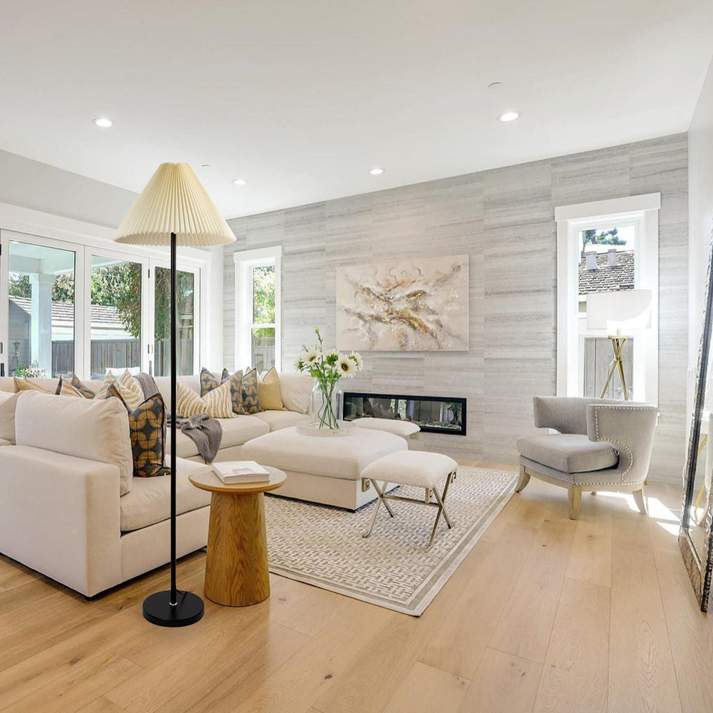 61 in.Black Column Floor Lamp Mid-Century Modern Corner with White Mushroom - Diamond Home USA