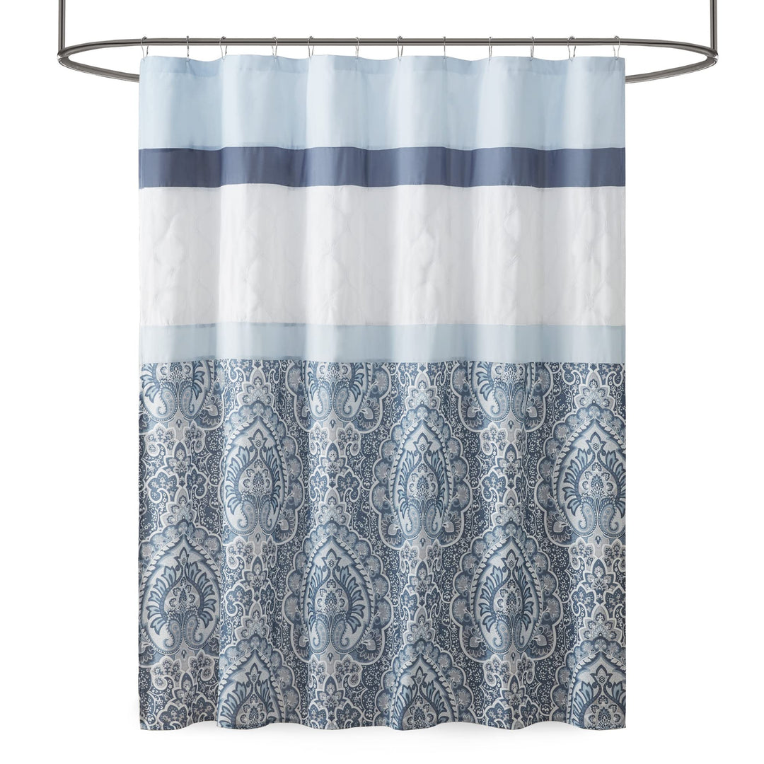 510 DESIGN Shawnee Shower Curtain Geometric Textured Embroidery Design with Blue - Diamond Home USA